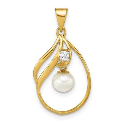 5-6mm Round White Cultured Freshwater Pearl .05Ct. Diamond Pendant 14k Gold XF782, MPN: XF782,