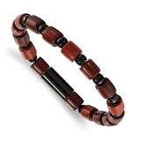 Black IP-plated with Wooden Beads Stretch Bracelet Stainless Steel Polished SRB2158 by Chisel, MPN:…