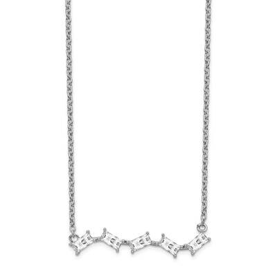 Polished Emerald-cut CZ Diamond Bar 18 Inch Necklace Sterling Silver Rhodium-plated QCM1419-18, MPN…