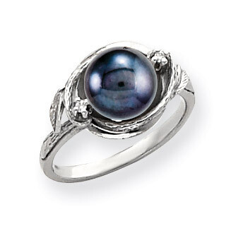 7.5mm Black Fresh Water Cultured Pearl Diamond Ring 14k white Gold Y4383BP/A, MPN: Y4383BP/A, 88395…