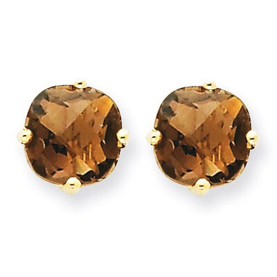 7mm Cushion Smokey Quartz Earring 14k Gold XE108SQ, MPN: XE108SQ, 883957090894