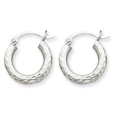 Diamond-cut 3mm Round Hoop Earrings 14k White Gold TC255, MPN: TC255, 883957289304