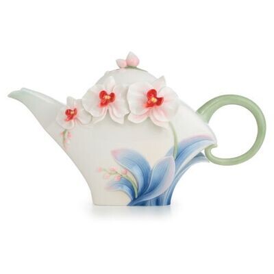 Franz Porcelain Graceful Orchid Flower Design Sculptured Porcelain Teapot FZ02690, MPN: FZ02690,