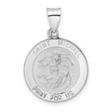 Satin Hollow St Michael Medal Pendant 14k White Gold Polished XR1945, MPN: XR1945,