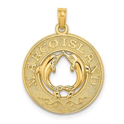 Marco Island On Round Frame with Dolphins Charm 14k Gold K7499, MPN: K7499, 637218112593