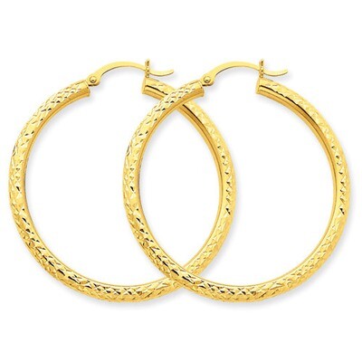 Diamond-cut 3mm Round Hoop Earrings 10k Gold 10TC269, MPN: 10TC269, 883957896670