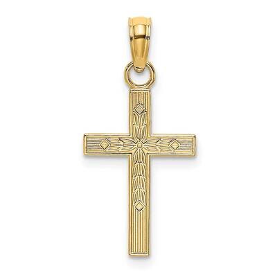 Center Block Cross Charm 14k Gold Textured K8401, MPN: K8401, 637218017003