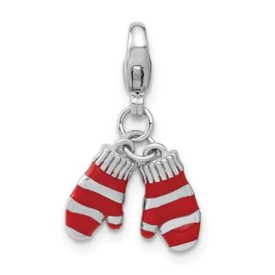 Enamel Mitten Charm Sterling Silver Rhodium-Plated QCC1259, MPN: QCC1259,