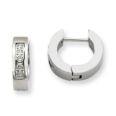 Synthetic Diamond Polished Round Hinged Hoop Earrings - Stainless Steel SRE342 by Chisel, MPN: SRE3…