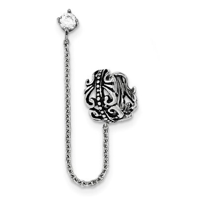 Antiqued and Polished with CZ Cuff Earring (Sold Single) Stainless Steel SRE930