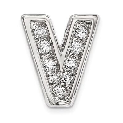 CZ Letter V Slide Charm Sterling Silver Rhodium-plated QC9010V, MPN: QC9010V, 886774649085