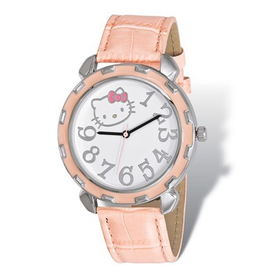 Hello Kitty Silver-tone Pink Enamel Faux Leather Watch XWA5072