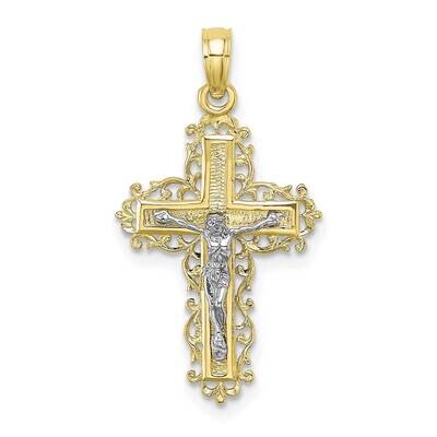 Lace Trim Crucifix Charm 10k Gold Textured 10K9174, MPN: 10K9174, 63721818743