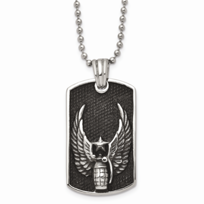 Wings Dog Tag Pendant Necklace Stainless Steel Antiqued SRN923-22 by Chisel, MPN: SRN923-22, 886774…