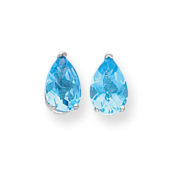 9x6mm Pear Blue Topaz Checker Earrings 14k White Gold XE82WBC, MPN: XE82WBC, 883957103969