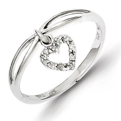 Heart Dangle Ring Sterling Silver Rhodium-plated Diamond QR5701, MPN: QR5701, 883957367200