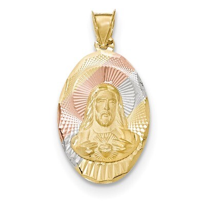 Diamond -cut Sagrado Corazon Oval Pendant 14k &amp; Rhodium Polished K5587, MPN: K5587, 191101455797