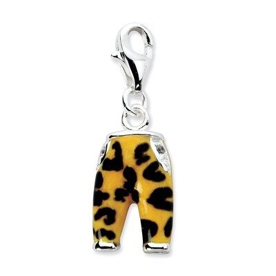 Enamel Leopard Pants Charm Sterling Silver Click-on Synthetic Diamond QCC584 by Amore La Vita, MPN:…