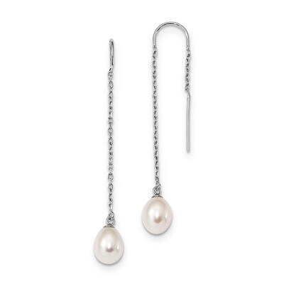 7-8mm Rice Cultured Freshwater Pearl Threader Earrings Sterling Silver Rhodium-plated QE13854, MPN:…