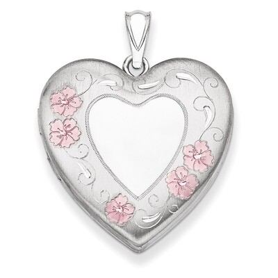 Floral Border Heart Locket Sterling Silver 24mm Enameled QLS327, MPN: QLS327, 883957537306