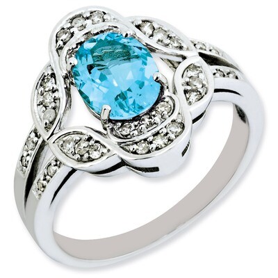 Blue Topaz &amp; Diamond Ring Sterling Silver QR3081BT, MPN: QR3081BT, 883957362502
