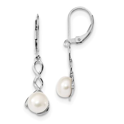 7-8mm Button Cultured Freshwater Pearl Leverback Earrings Sterling Silver Rhodium-plated QE13895, M…