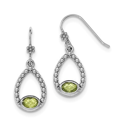 Peridot Shepherd Hook Dangle Earrings Sterling Silver Rhodium-plated QE12902PE, MPN: QE12902PE, 191…