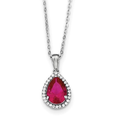 Created Ruby &amp; CZ Diamond Necklace 18 Inch Sterling Silver Rhodium Polished QG4069JUL-18, MPN: QG40…