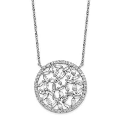 CZ Diamond Cluster Circle 18 Inch Necklace Sterling Silver Rhodium Plated QCM1425-18, MPN: QCM1425-…