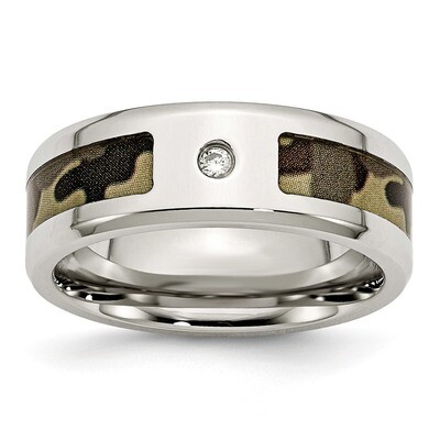 CZ Diamond Printed Brown Camo Under Rubber Band Stainless Steel Polished SR452, MPN: SR452, 1911010…