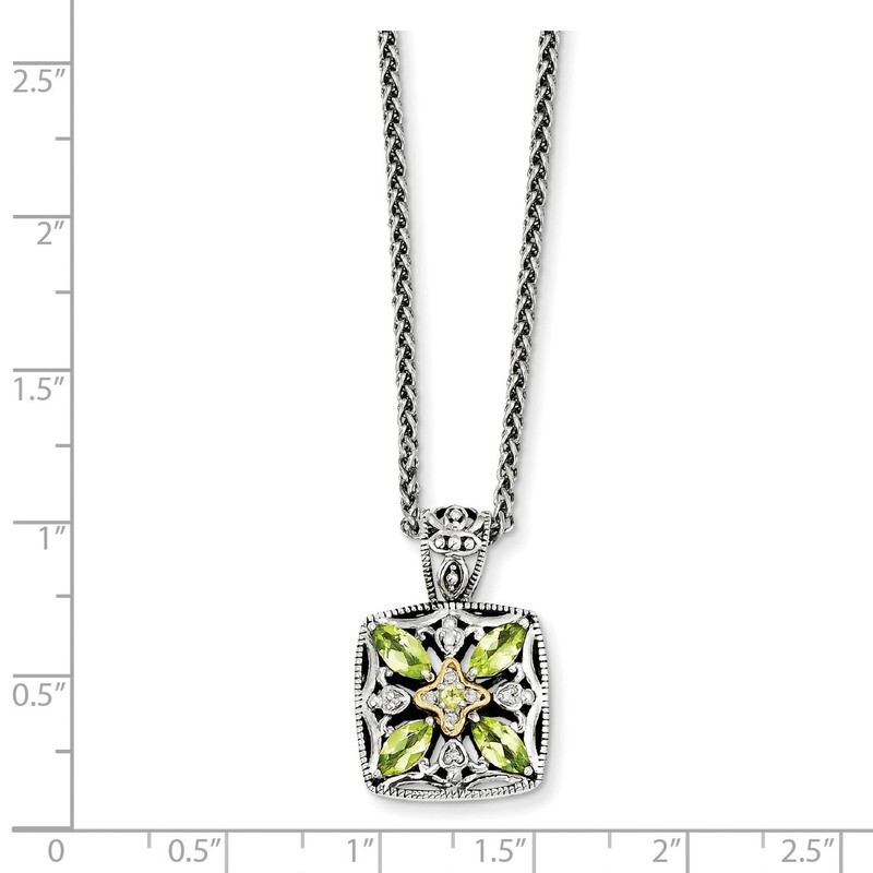 Diamond &amp; Peridot Necklace Sterling Silver &amp; 14k Gold QTC872, MPN: QTC872, 883957409542