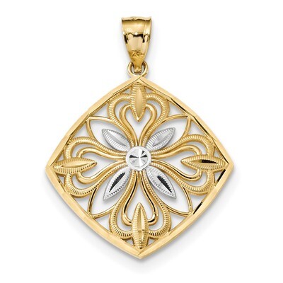 Diamond -cut Polished Fancy Square Charm 14k Gold &amp; Rhodium K5953, MPN: K5953, 883957780795
