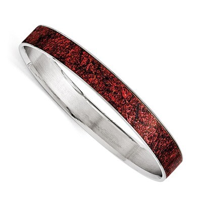 Polished Red Black Enameled Wide Bangle - Stainless Steel SRB1446 by Chisel, MPN: SRB1446,