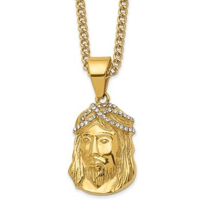 24 Inch Polished Yellow Ip-Plated with Crystal Jesus Necklace Stainless Steel SRN2783-24 by Chisel,…