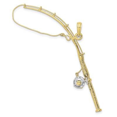 3-D Moveable Fishing Pole with Reel Pendant 10k Gold &amp; Rhodium 10K9051, MPN: 10K9051, 63721818699