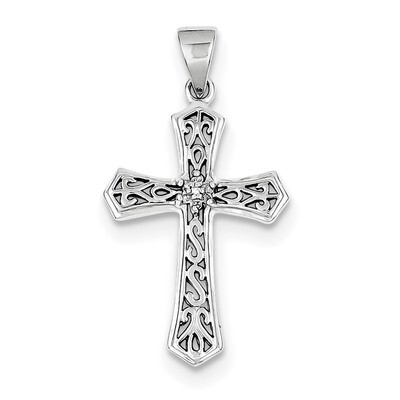 Diamond Cross Pendant Sterling Silver Rhodium QDX164, MPN: QDX164, 883957532714