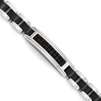 Brushed &amp; Polished Black IP-plated with Leather Bracelet - Stainless Steel SRB1748-8.5 by Chisel, M…