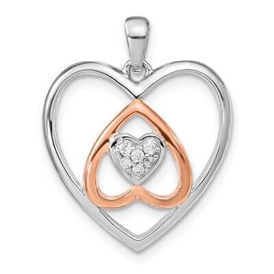 Sterling Silver and Rose-tone Diamond Heart Pendant PXD2534-SSAB