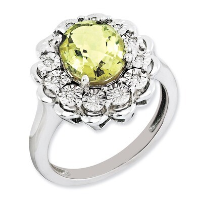 Oval Lemon Quartz Ring Sterling Silver Diamond QR3029LQ, MPN: QR3029LQ, 883957403182