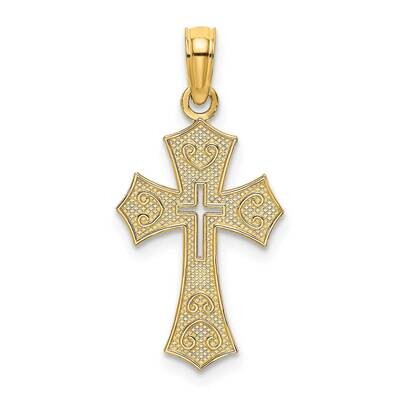 Cut-Out Center Cross Charm 14k Gold Textured K8603, MPN: K8603, 637218095742