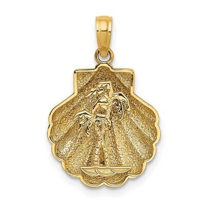 Textured Shell with Mini Double Palm Tree Charm 14k Gold 2-D K7824, MPN: K7824, 637218157990