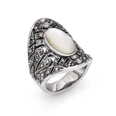 Antiqued Crystal and Mother of Pearl Ring - Stainless Steel SR271 by Chisel, MPN: SR271, 1911016434…