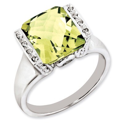 Octagonal Lemon Quartz &amp; Diamond Ring Sterling Silver QR2938LQ, MPN: QR2938LQ, 883957178196