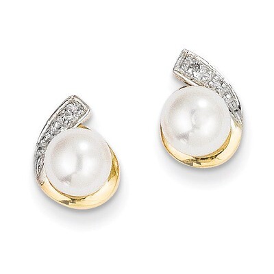 5-6mm Cultured Pearl &amp; Diamond Earrings 14k Gold XE1786P/A, MPN: XE1786P/A, 886774125831