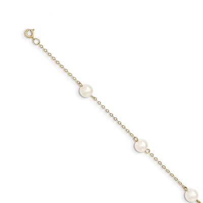 6-7mm White Fresh Water Cultured Pearl 6-Station Anklet 14k Gold XF559-9, MPN: XF559-9, 883957148670