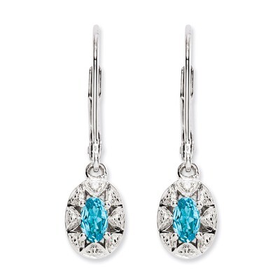 December Blue Topaz Earrings Sterling Silver Diamond QBE10DEC, MPN: QBE10DEC, 886774187396