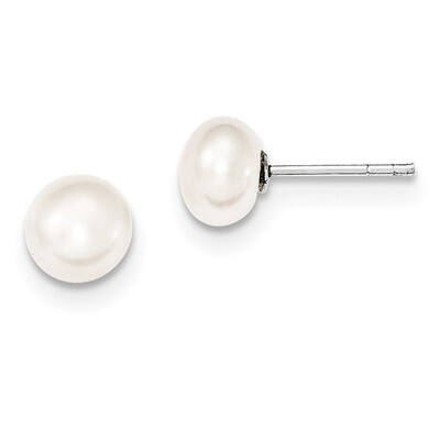 White Cultured Pearl 7-7.5mm Button Earrings Sterling Silver QE2037, MPN: QE2037, 191101187902