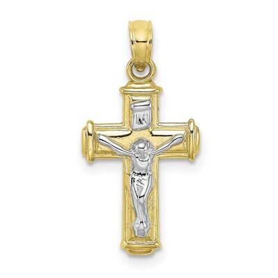 Polished Block Crucifix Inri Charm 10k Gold with Rhodium 10K9460, MPN: 10K9460,