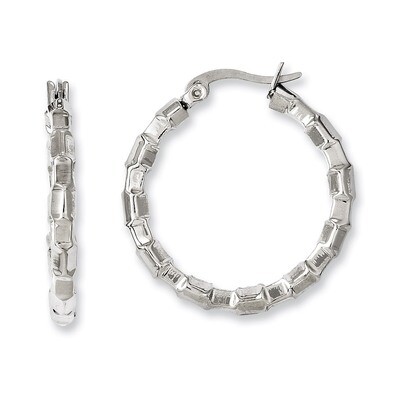 Polished &amp; Textured Hoop Earrings - Stainless Steel SRE580 by Chisel, MPN: SRE580, 191101074738