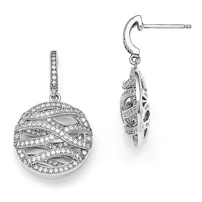 Round Dangle Post Earrings Sterling Silver &amp; Cubic Zirconia Polished QMP126, MPN: QMP126, 883957056…